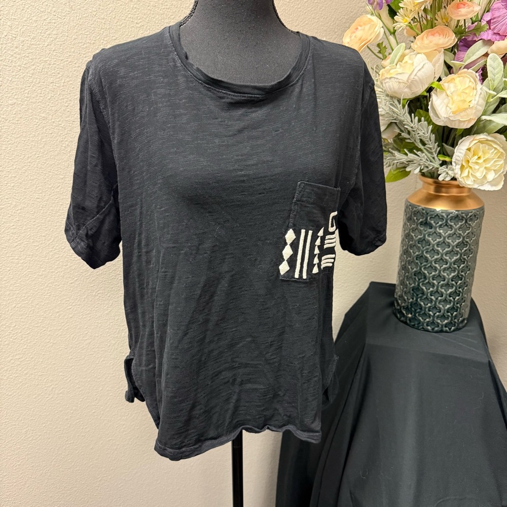 Madewell Black Slub Pocket Tee M Casual Cotton Crewneck Graphic Accent Top